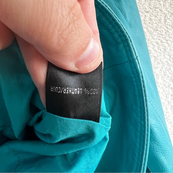 Lafayette 148 New York Women’s Teal 100% Leather Zipper Jacket Size 2 - Picture 12 of 16